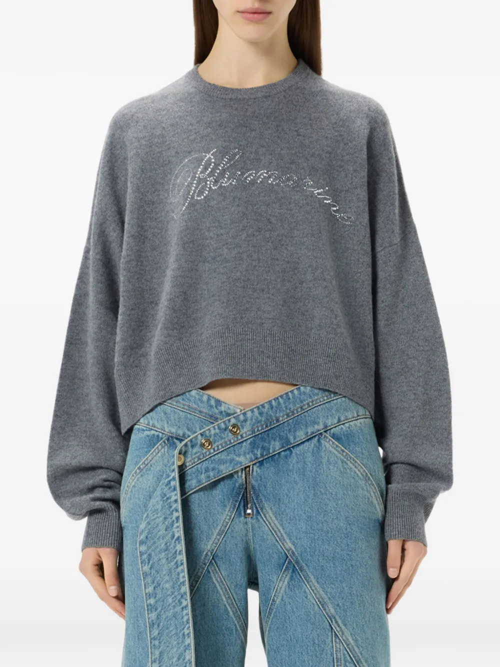Blumarine Wollen trui met logo van stras Grijs