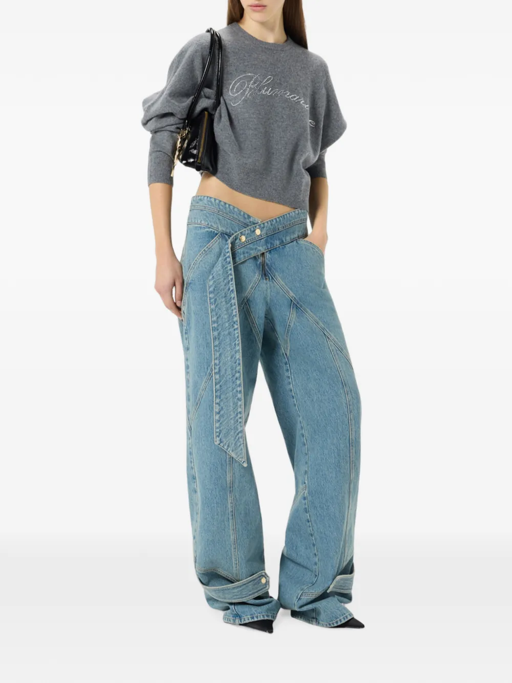 Blumarine Wollen trui met logo van stras Grijs
