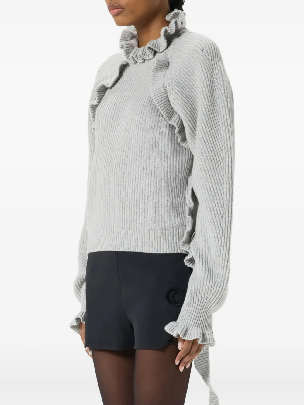 Blumarine Wollen trui met ruches Grijs