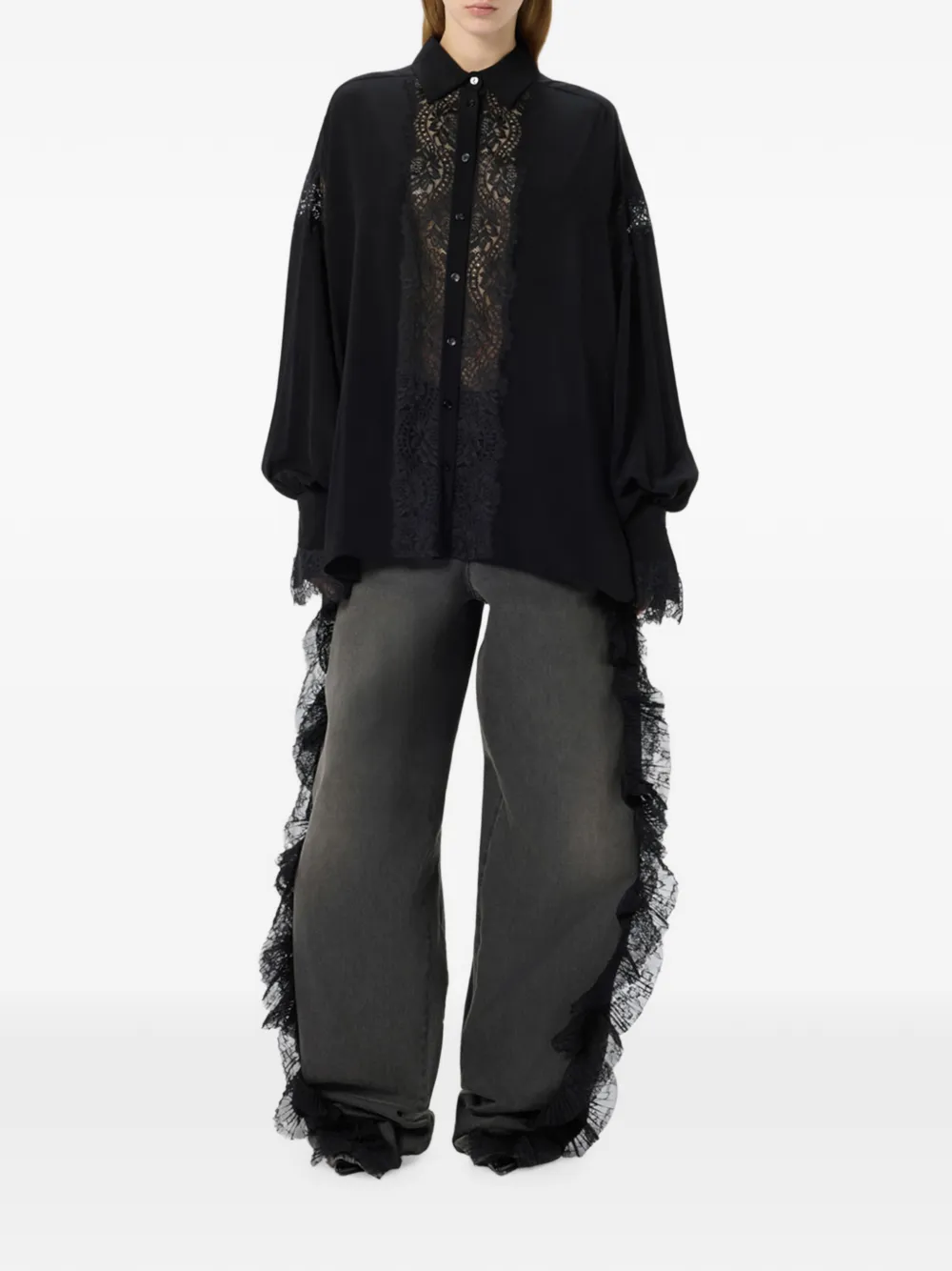 Blumarine Blouse met kanten vlakken Zwart