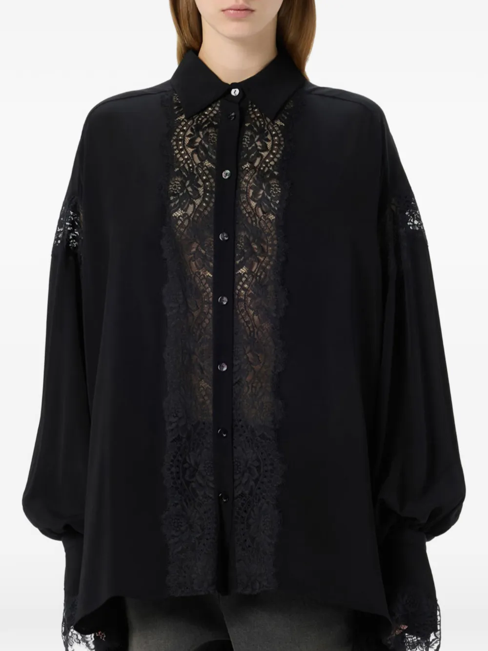 Blumarine Blouse met kanten vlakken Zwart