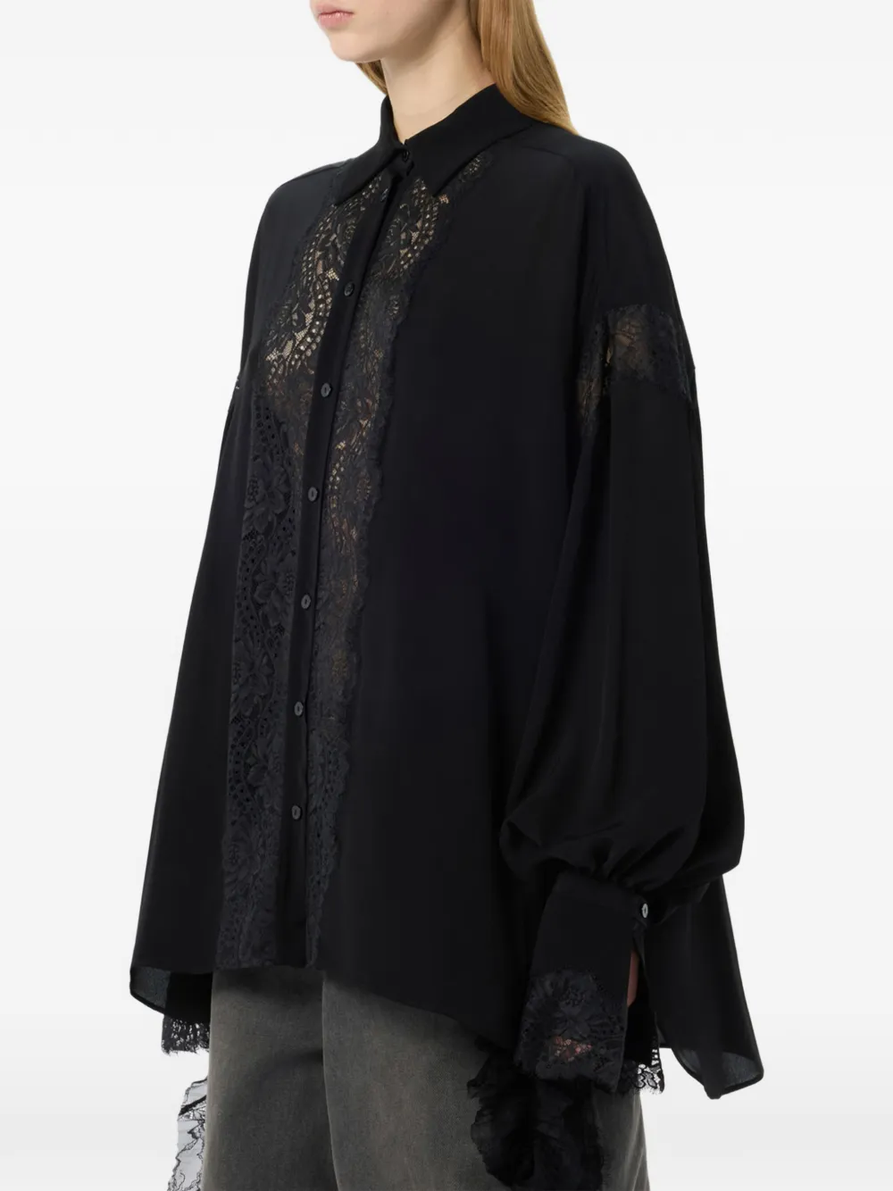 Blumarine Blouse met kanten vlakken Zwart