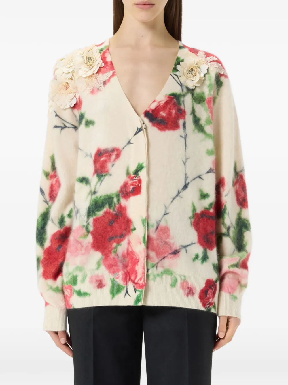 Blumarine Sweater verfraaid met pailletten en bloemenprint Beige