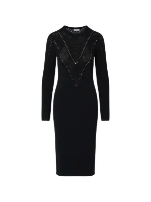 black long sleeve knitted midi dress Karl Lagerfeld Ribbed Knit | SAPPHIRE