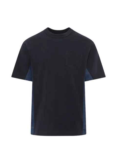 sacai denim-panelled cotton-jersey T-shirt