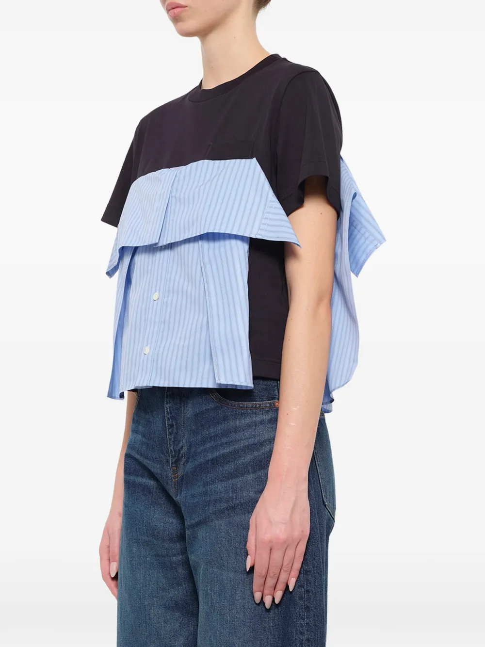 sacai T-shirt met gestreept vlakken Zwart