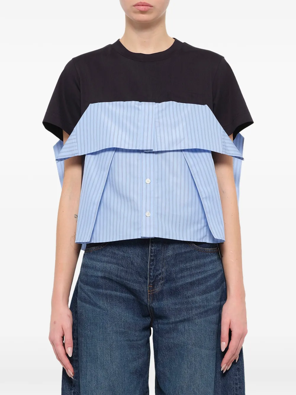 sacai T-shirt met gestreept vlakken Zwart