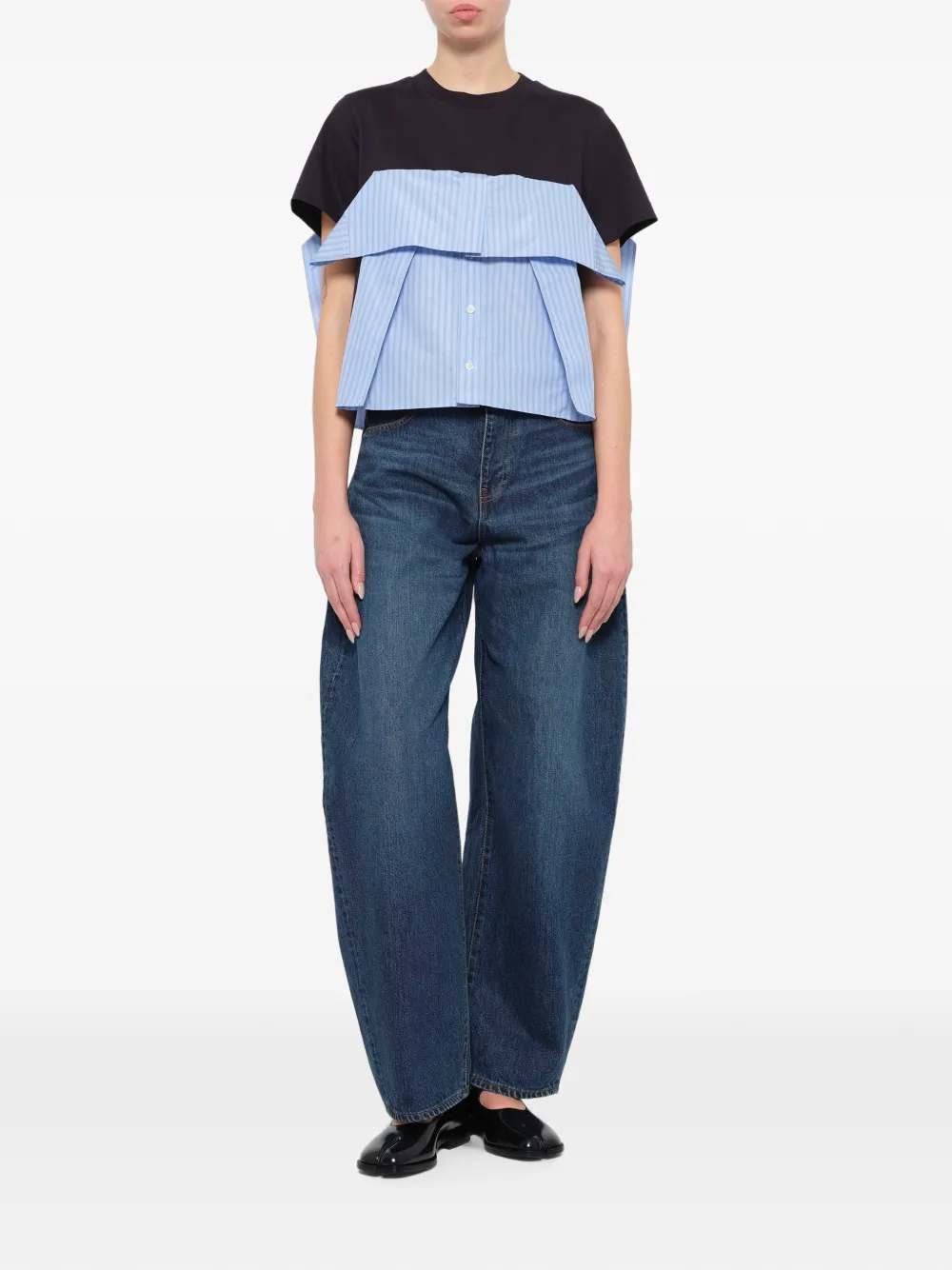 sacai T-shirt met gestreept vlakken Zwart