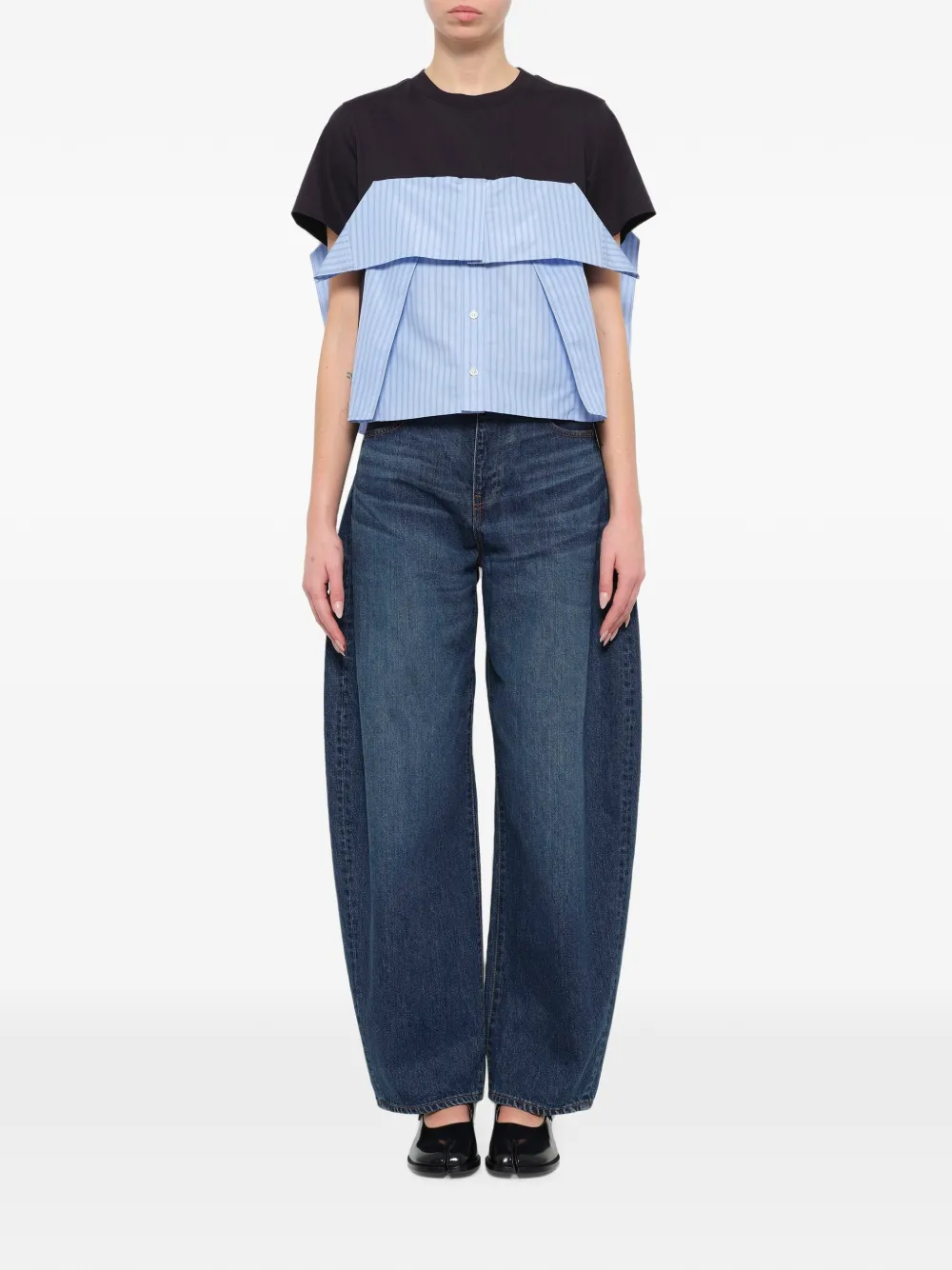 sacai T-shirt met gestreept vlakken Zwart