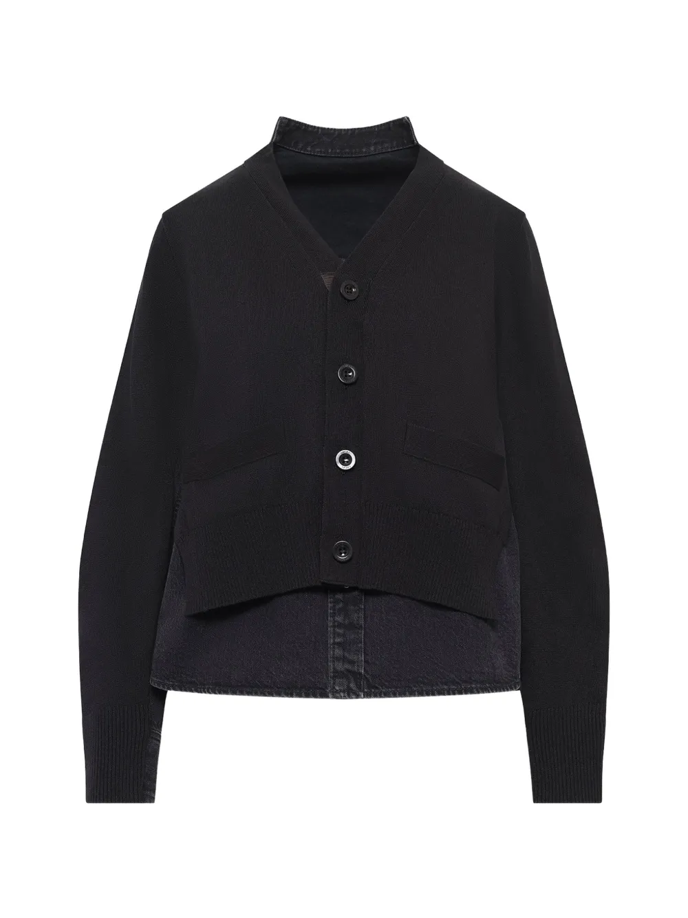 sacai denim-panelled knit cardigan - Schwarz