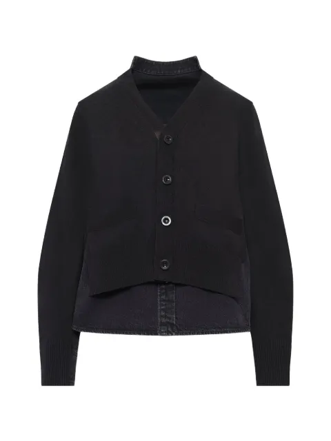 sacai cárdigan tejido con paneles de mezclilla