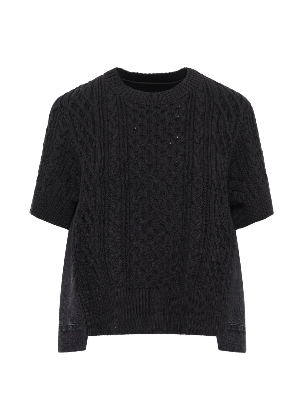 sacai cable-knit hybrid-denim sweater - Schwarz