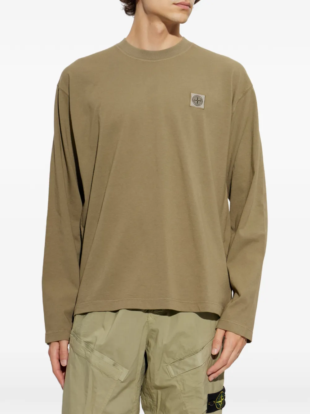 Stone Island logo-patch long-sleeve T-shirt Groen