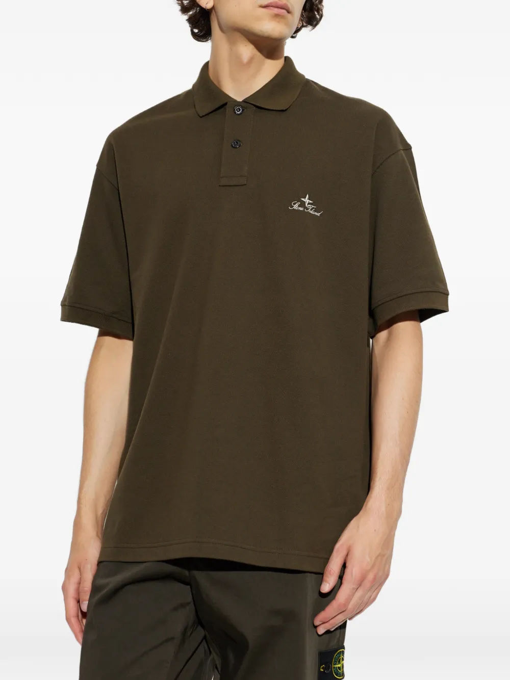 Stone Island Poloshirt met geborduurd logo Bruin