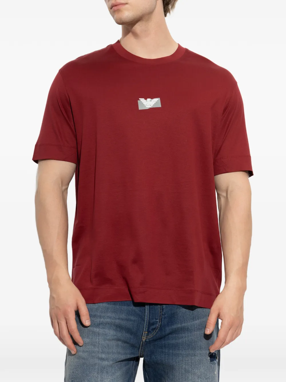 Emporio Armani jersey T-shirt in lyocell blend with embossed Eagle and logo print Rood
