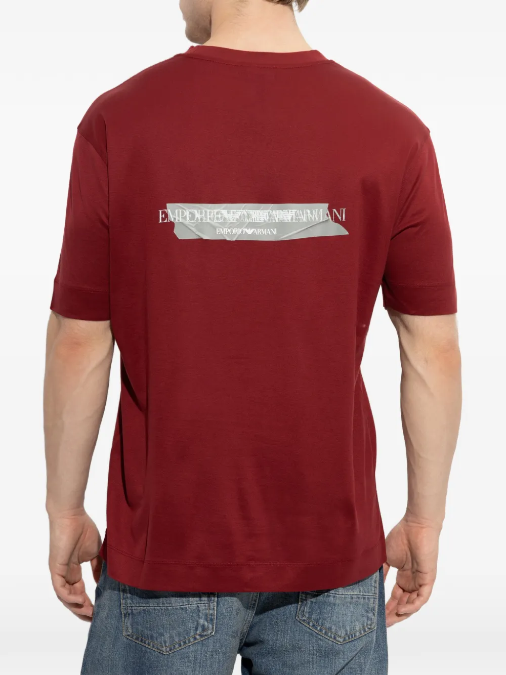 Emporio Armani jersey T-shirt in lyocell blend with embossed Eagle and logo print Rood
