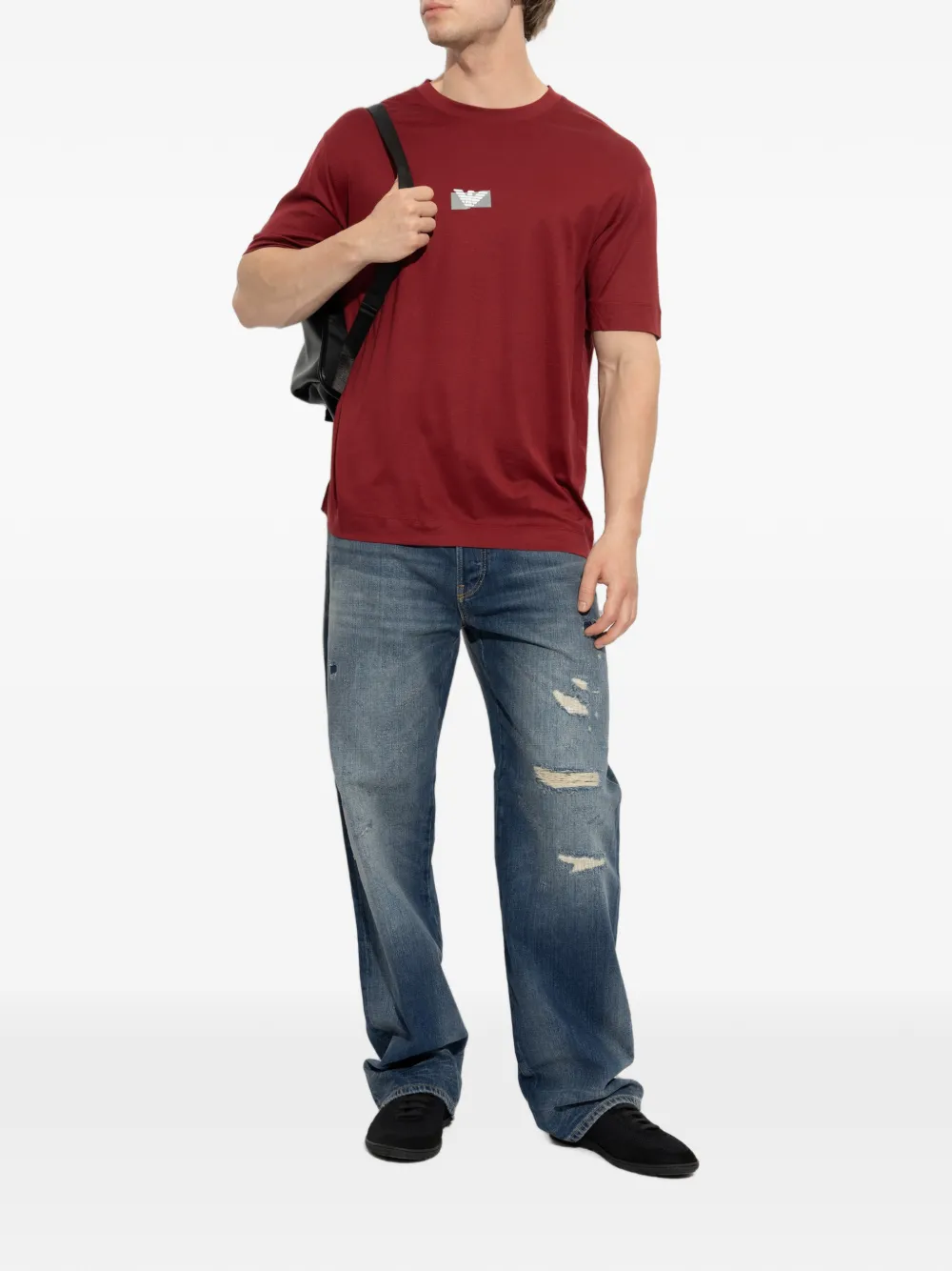 Emporio Armani jersey T-shirt in lyocell blend with embossed Eagle and logo print Rood