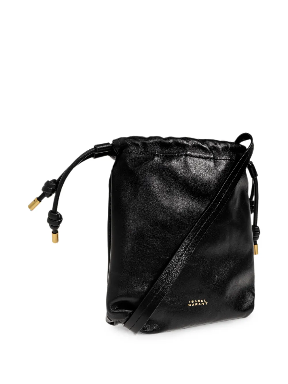 ISABEL MARANT Silven leren mini bucket-tas met trekkoord Zwart