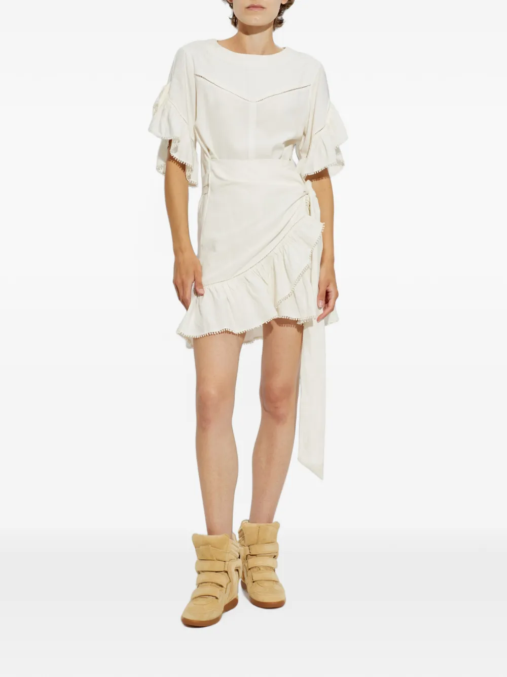 MARANT ÉTOILE Melicia Ruffled Wrap-style Mini Dress in White, view 2