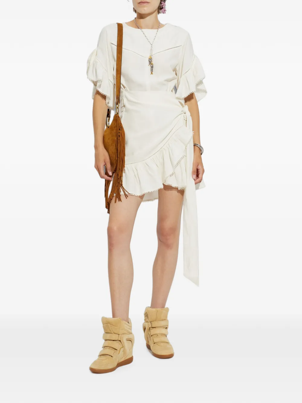 MARANT ÉTOILE Melicia Ruffled Wrap-style Mini Dress in White, view 3