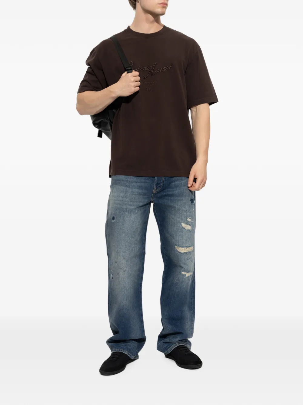 Emporio Armani T-shirt met geborduurd logo Bruin