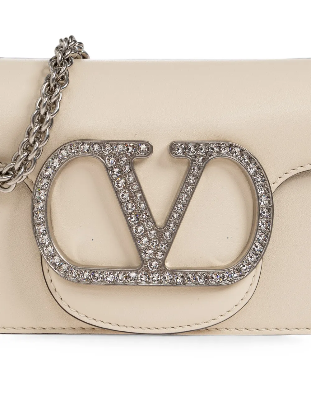 Valentino Garavani Locò VLogo Signature kleine shopper verfraaid met kristallen Beige