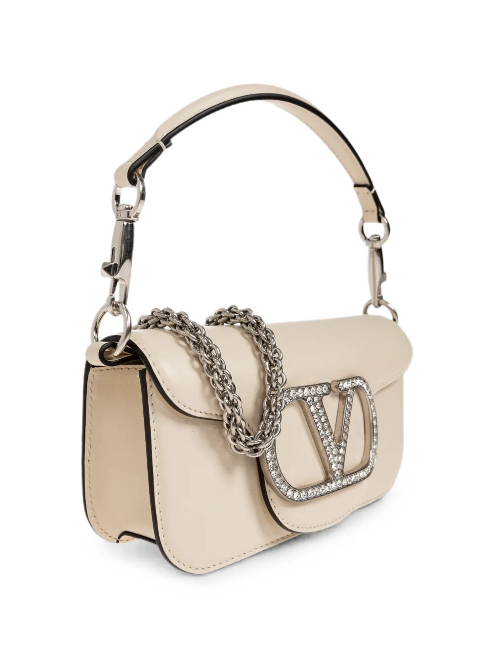Valentino Garavani Locò VLogo Signature kleine shopper verfraaid met kristallen Beige