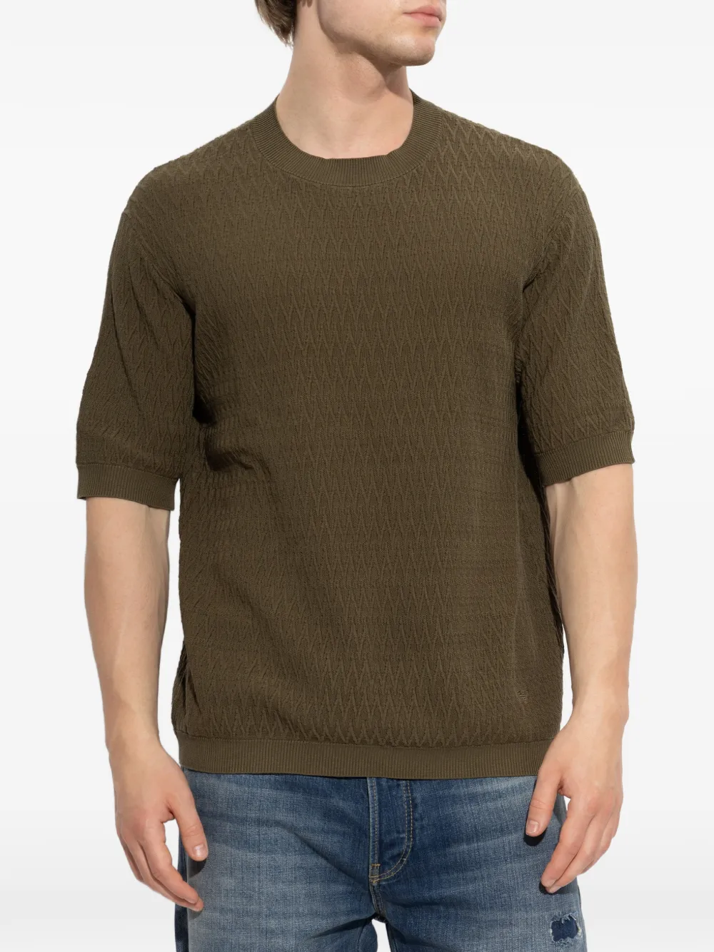 Emporio Armani chevron jacquard knit sweater Groen
