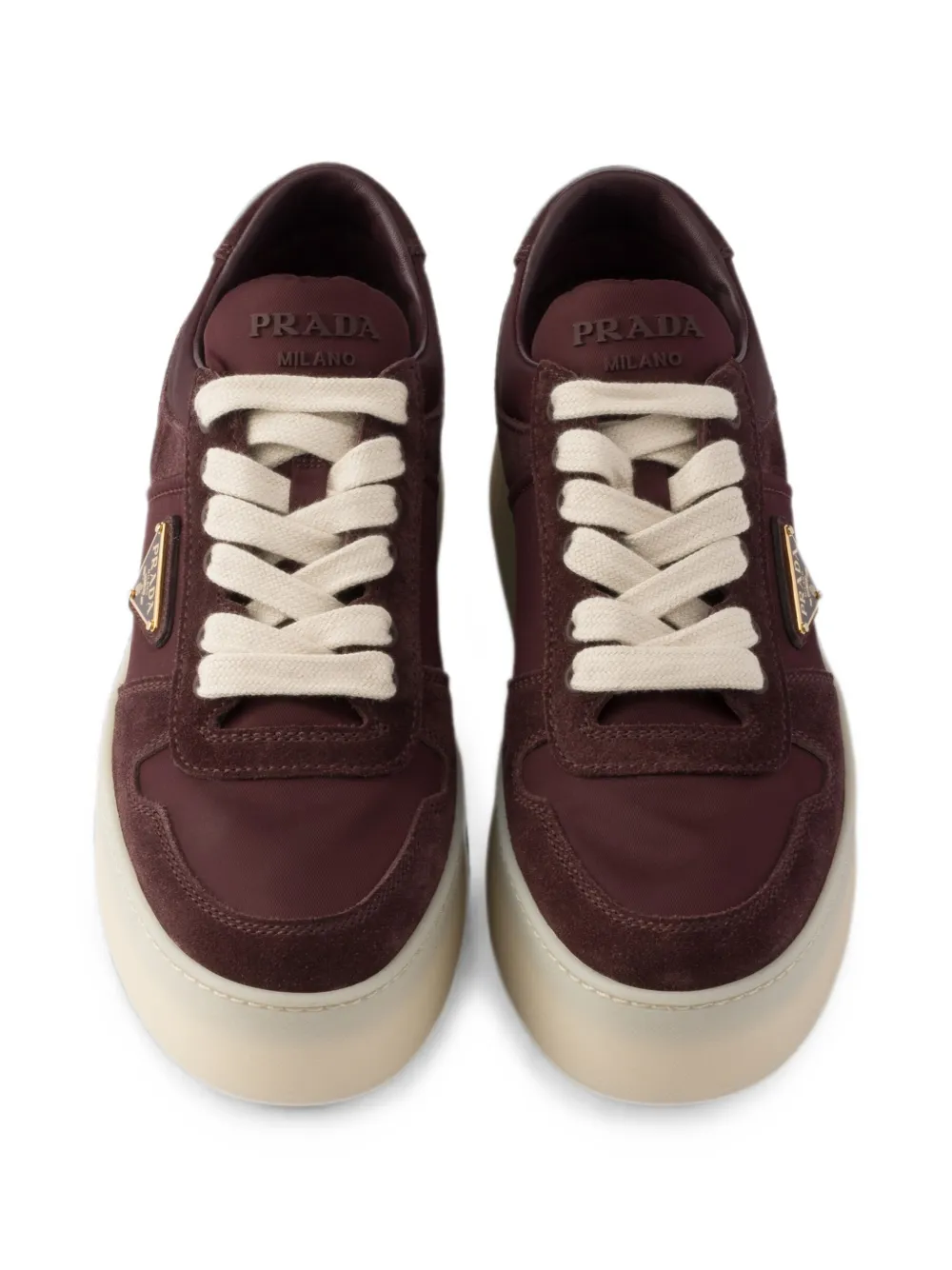 Prada Downtown Bold Re-Nylon and suede sneakers Rood
