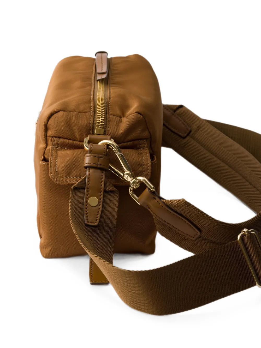 Prada Explore kleine Re-Nylon en leren schoudertas Bruin