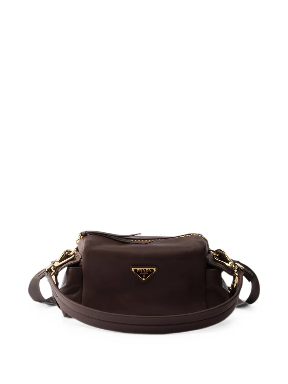 Prada Kalfsleren schoudertas met logoplakkaat Bruin