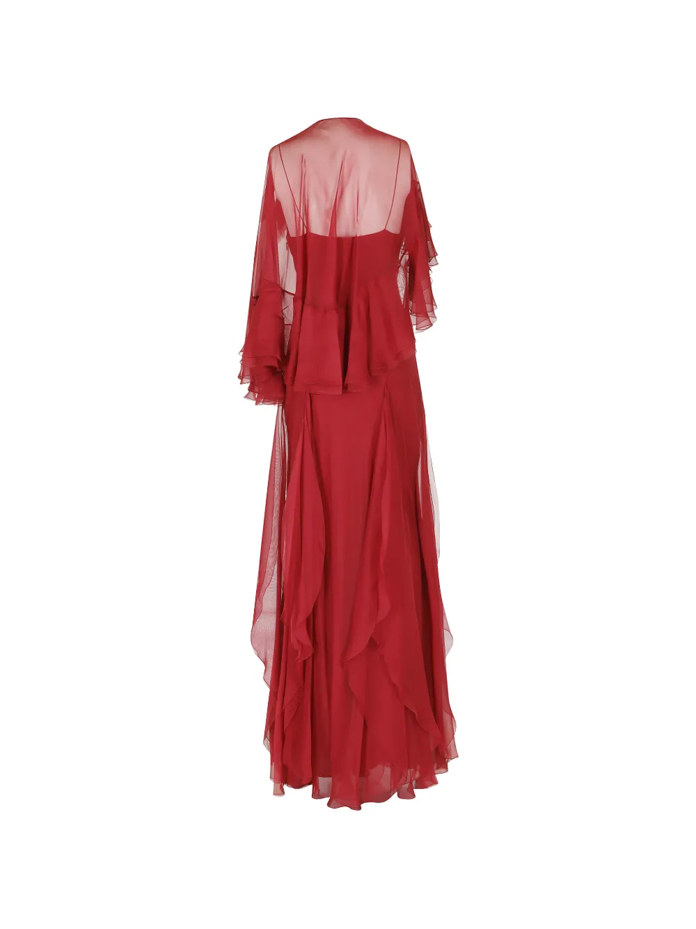 Alberta Ferretti Maxi-jurk van zijde-chiffon met ruches Rood