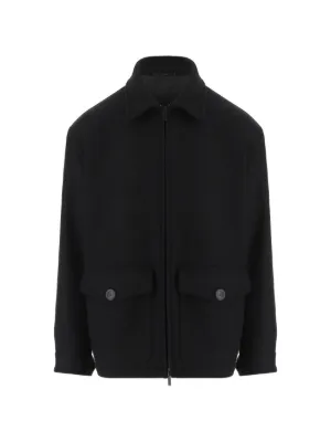 Giorgio Armani Textured zip-up Single Breasted Coat | Black