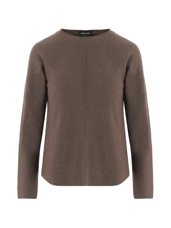 Giorgio Armani Round-neck Sweater New Normal in Cashmere and Silk Jersey in Brown