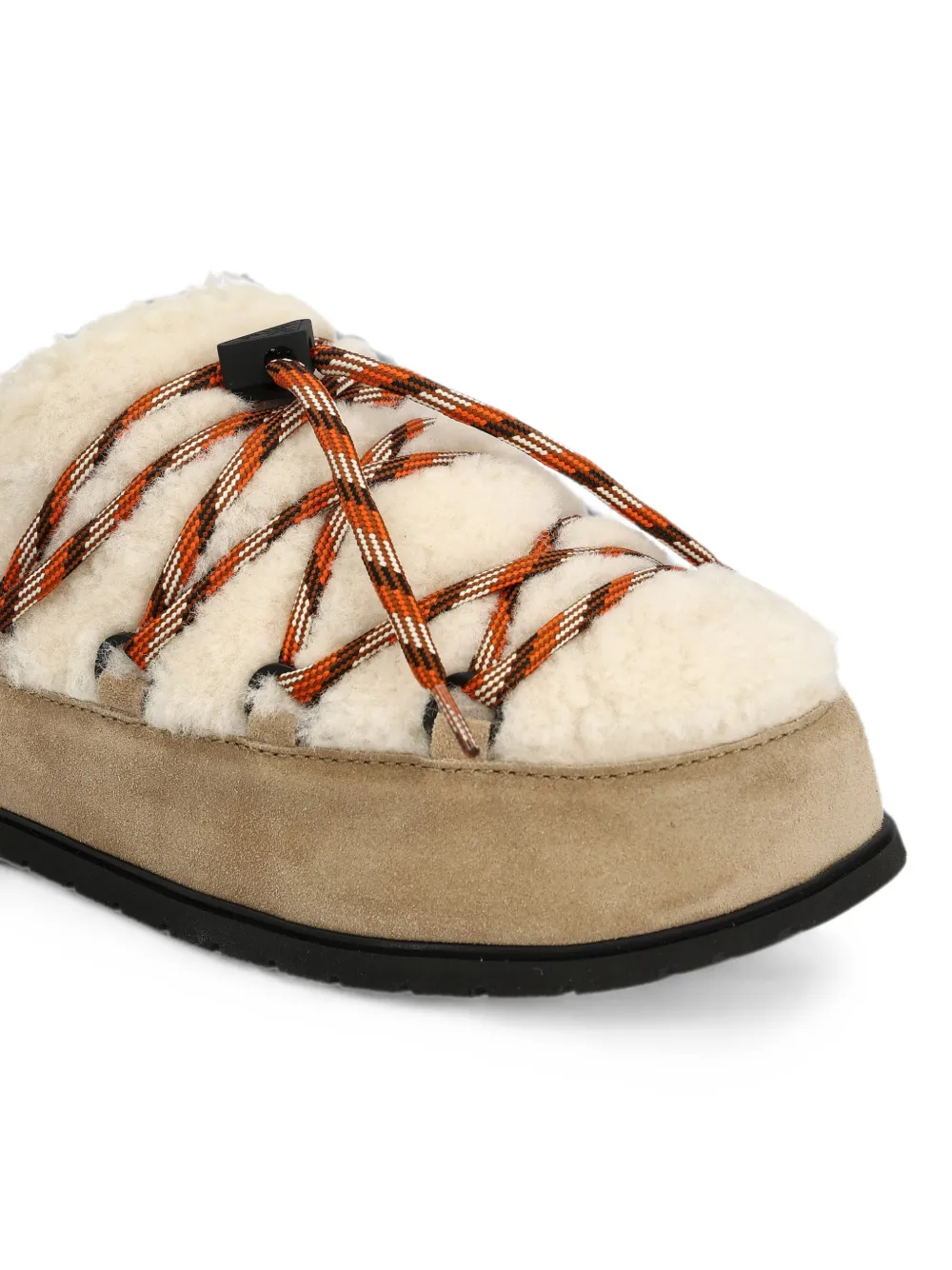 Prada shearling lace-up mules Beige