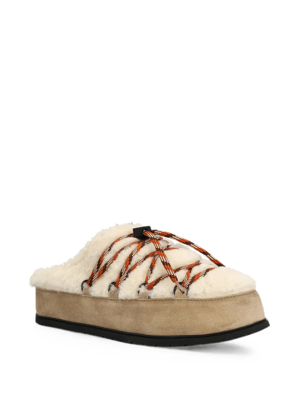 Prada shearling lace-up mules Beige