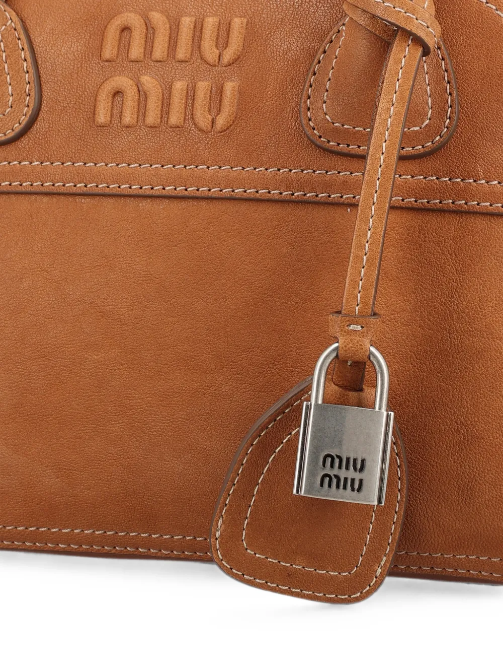Miu Schoudertas met hangslot-detail en logo-reliëf Bruin
