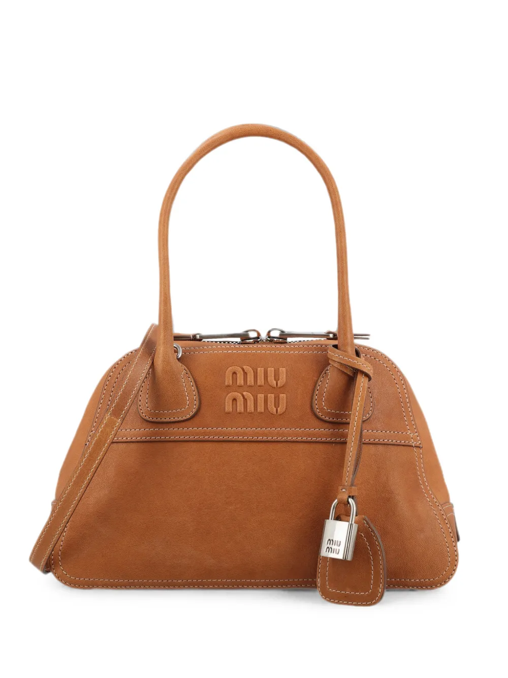 Miu Miu logo-embossed padlock-detail shoulder bag - Marrone