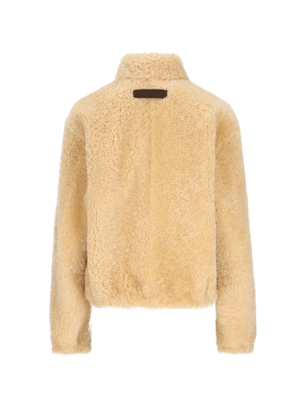 Miu Montone jack met fleece textuur en hoge hals Beige