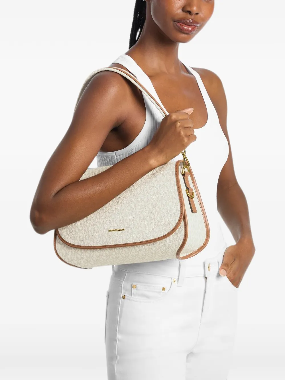 Michael Kors Medium Holmes verstelbare messengertas met kenmerkend logo Beige