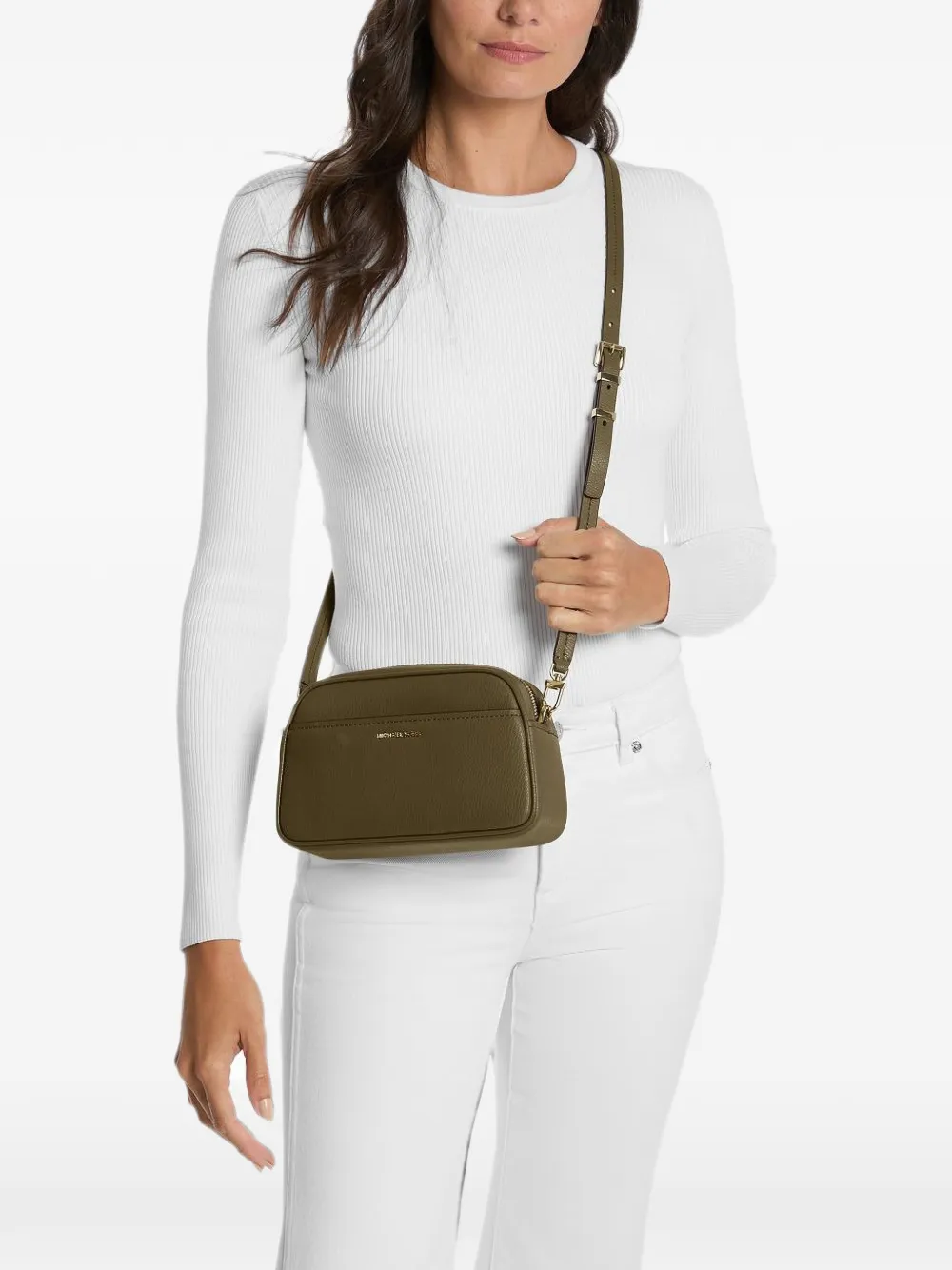 Michael Kors Jet Set small leather camera crossbody bag Groen