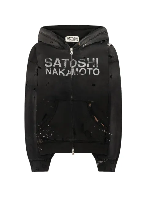 SATOSHI NAKAMOTO Luke distressed-effect hoodie