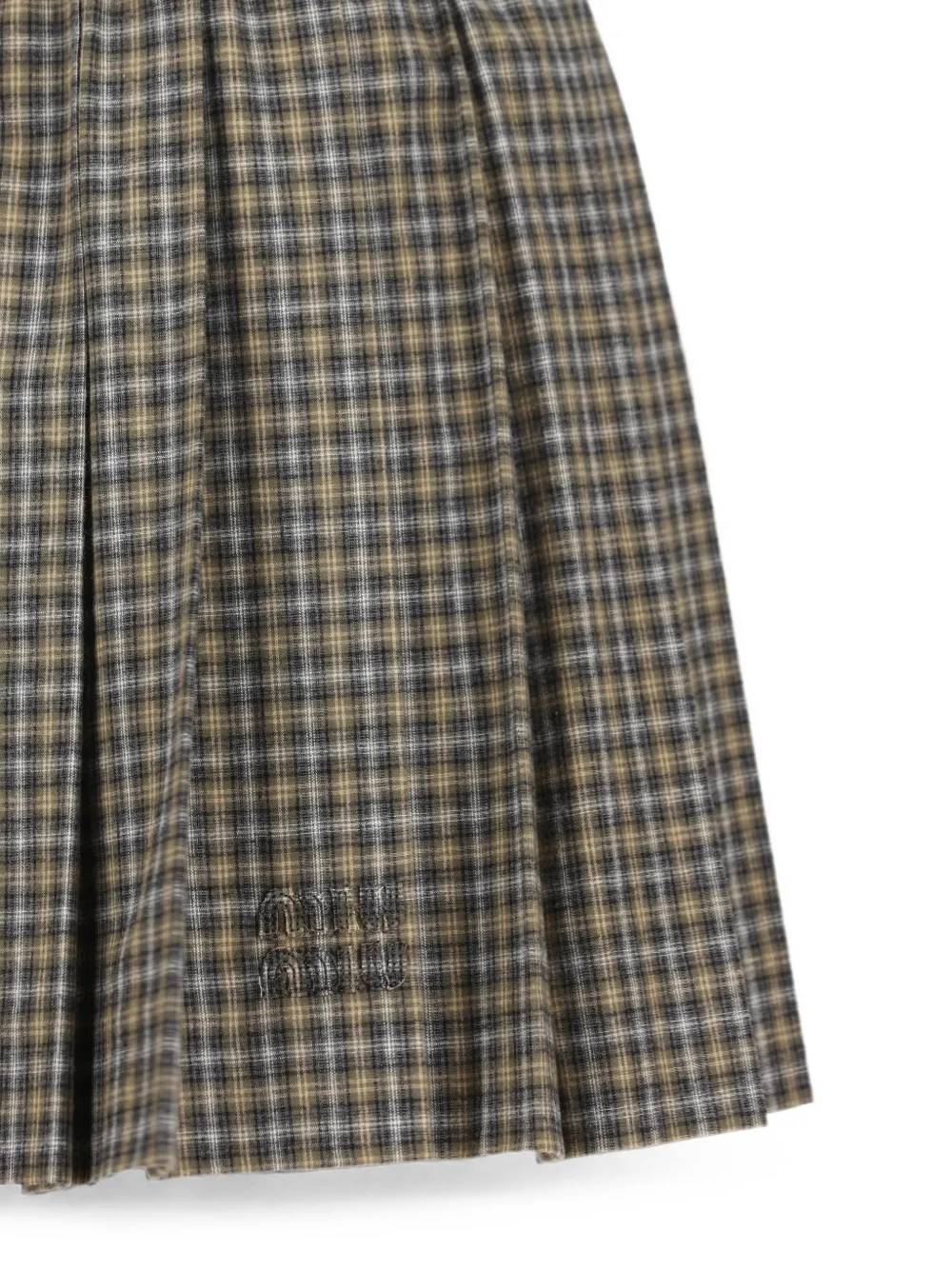 Miu Geruite flanellen mini-rok met plooien Beige