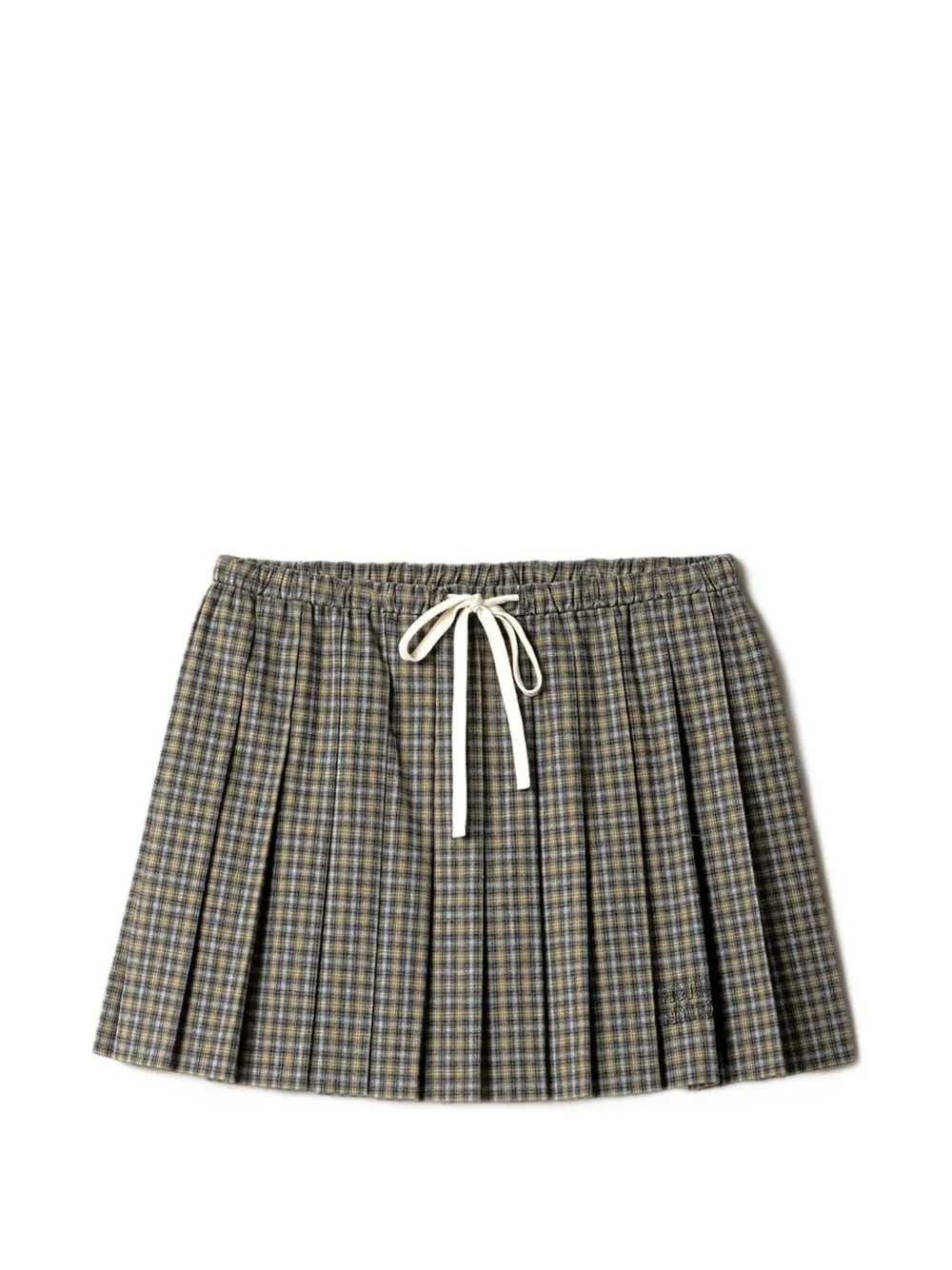 Miu Geruite flanellen mini-rok met plooien Beige