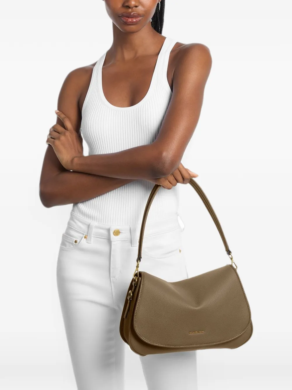 Michael Kors Medium Holmes verstelbare messengertas van bewerkt leer Groen