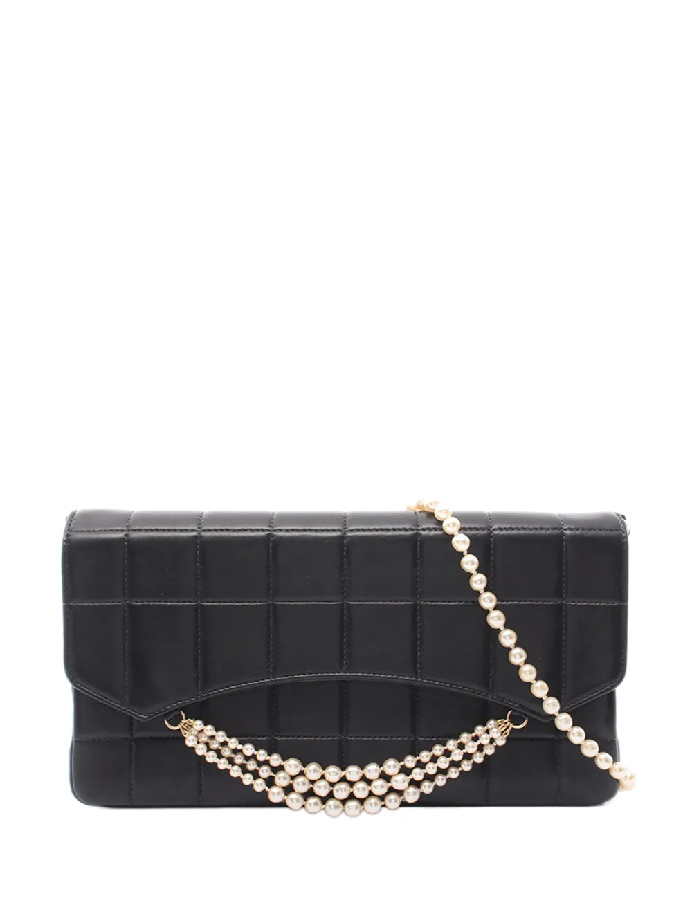 CHANEL Pre-Owned 2002-2003 Chocolate Bar Lambskin Pearl Chain Flap shoulder bag - Black