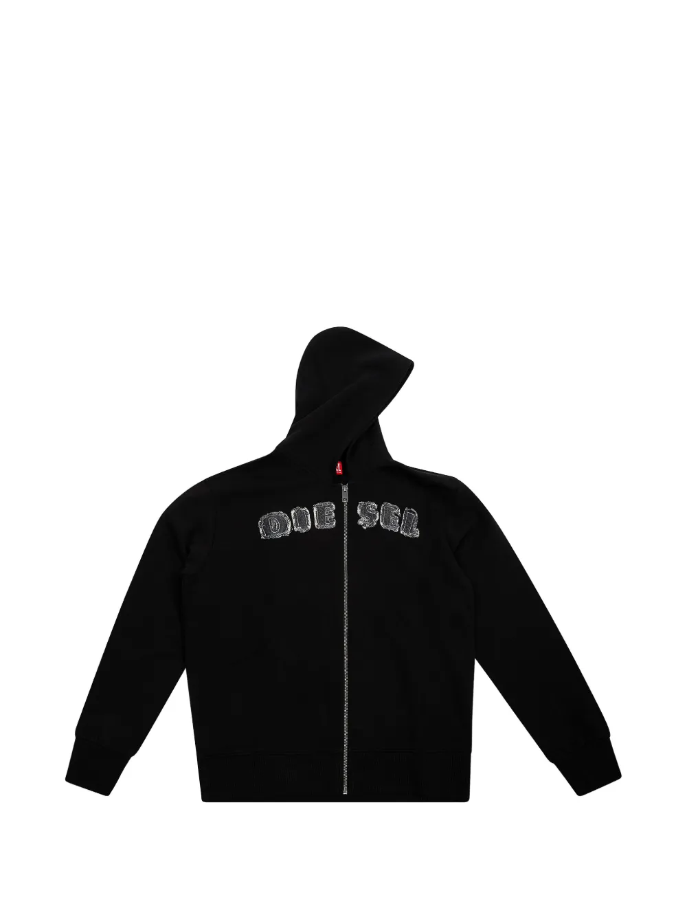 Diesel Kids logo-patch zip-up hoodie - Nero