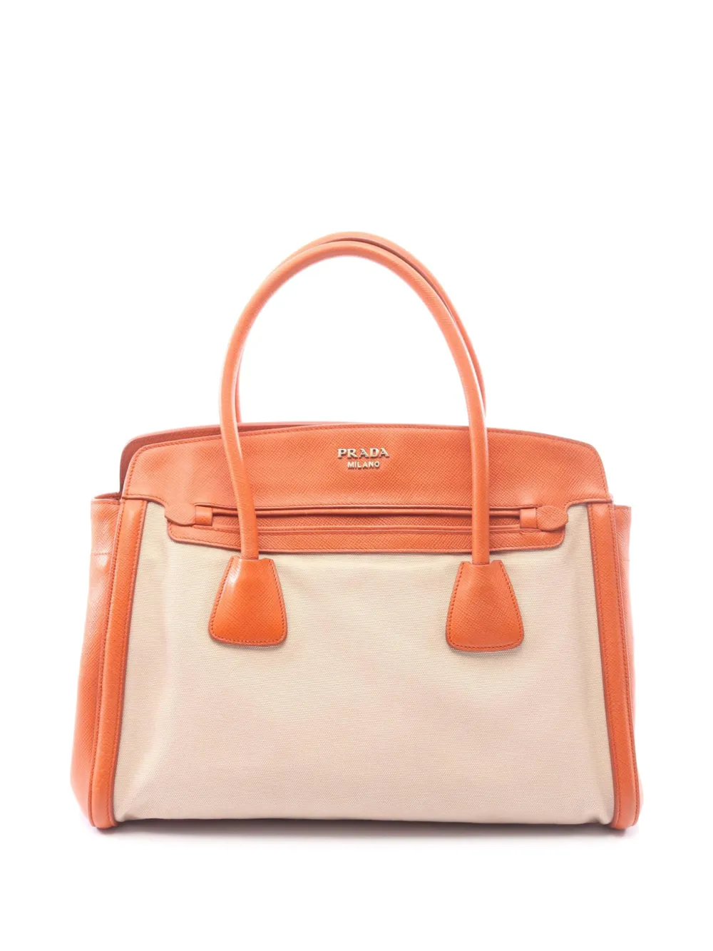 Prada Pre-Owned 2010-2026 Bicolor Saffiano Cuir Trimmed Canvas satchel - Neutrals