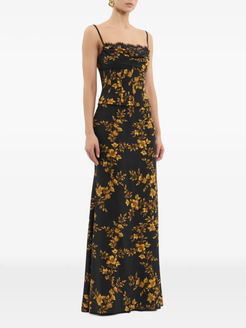 Rebecca Vallance Gilded maxi-jurk met bloemen-print Zwart