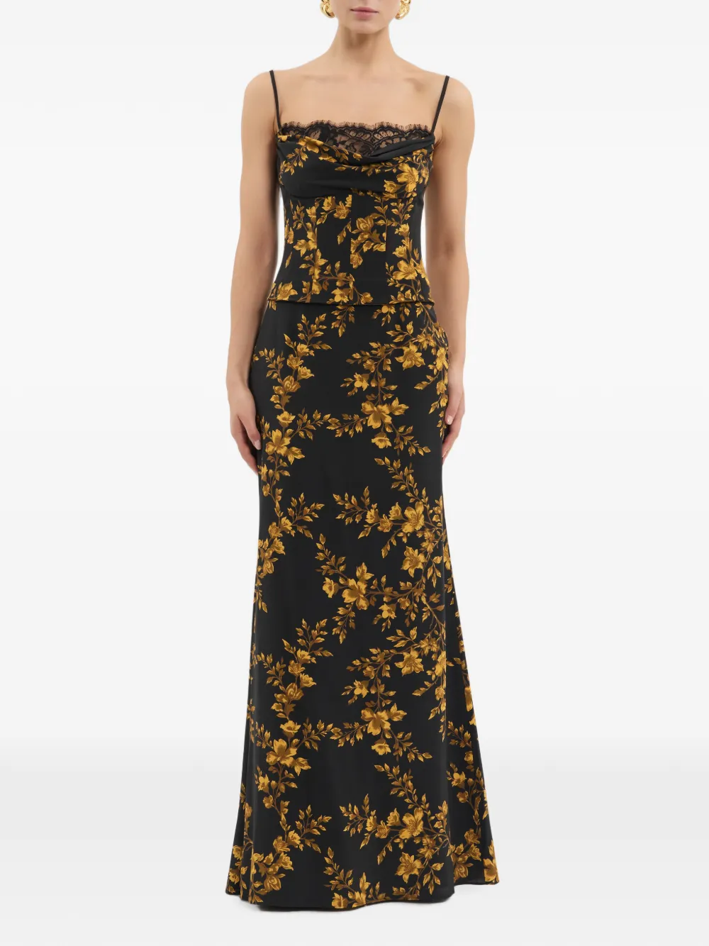 Rebecca Vallance Gilded maxi-jurk met bloemen-print Zwart